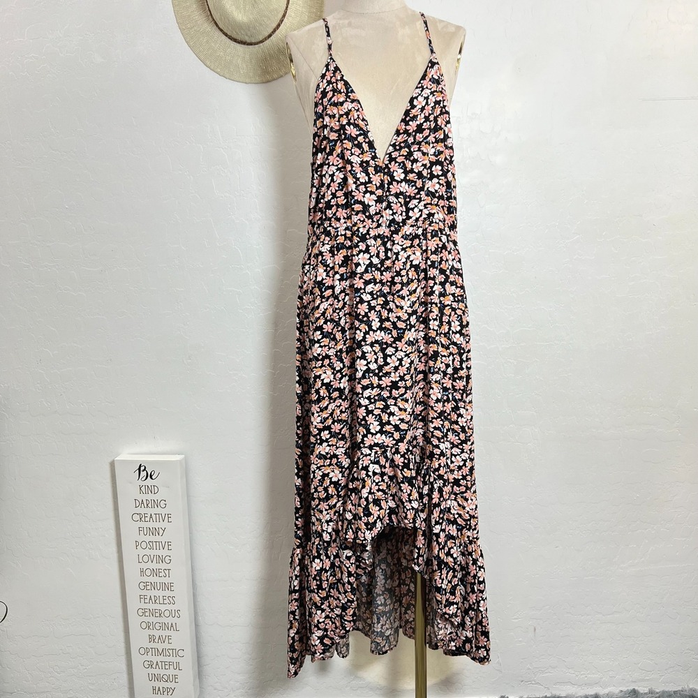 NewLook floral maxi sun dress 1X ruffle straps smock soft flowy beach cover boho